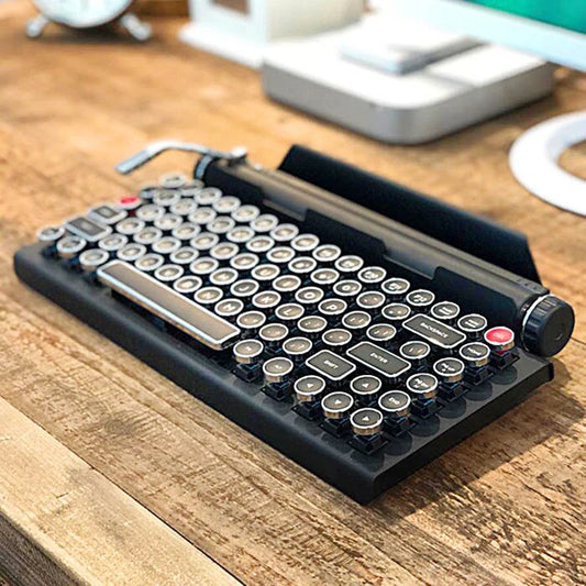 Retro Wood Typewriter Keyboard Bluetooth Mechanical RGB Backlit For Desktop