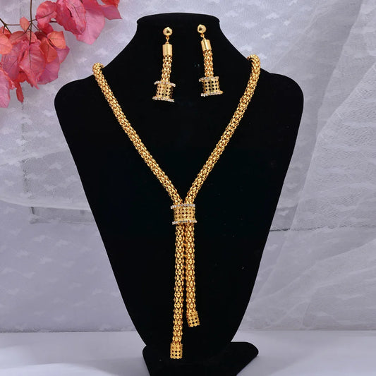 24K Jewelry Set Dubai Gold Color Jewelry Sets For women Necklace Earrings Bracelet Ring African Zircon Stone wedding  Gifts set