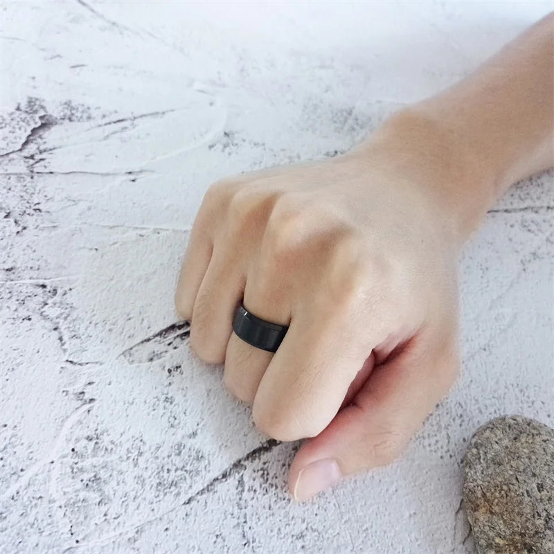 Bold Ring for Men with Stainless Steel Horus Cross Rhodium Plated 8mm