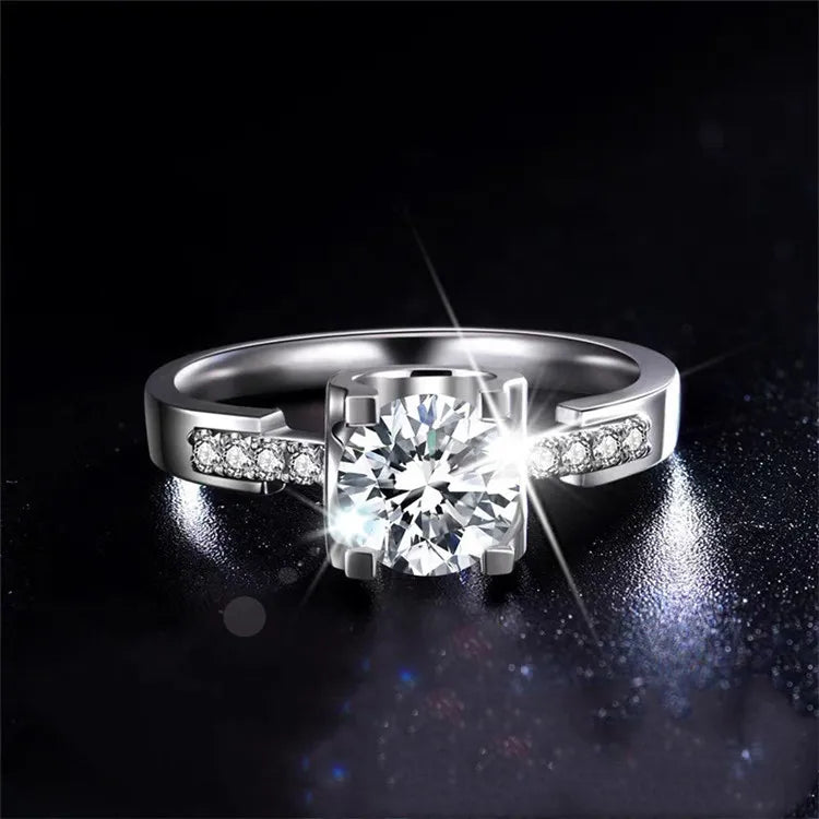 Brilliant Ring with Cubic Zirconia 6.5mm Stone Silver Plated Band