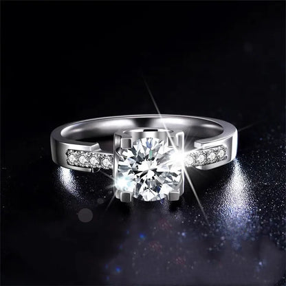 Brilliant Ring with Cubic Zirconia 6.5mm Stone Silver Plated Band