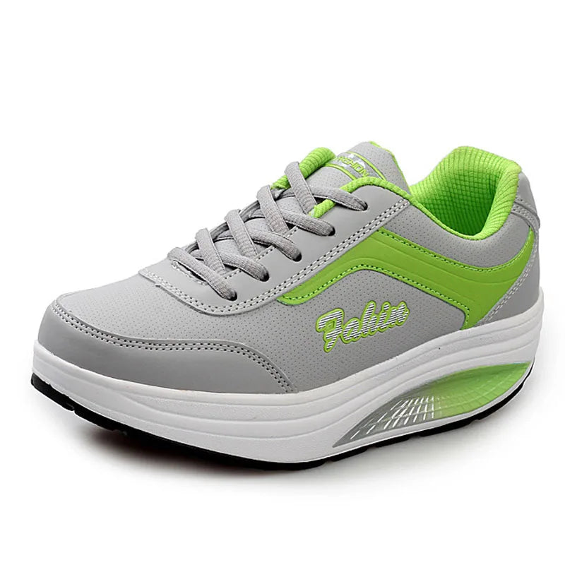 Women's lace-up rocker platform sneakers with cushioned sole