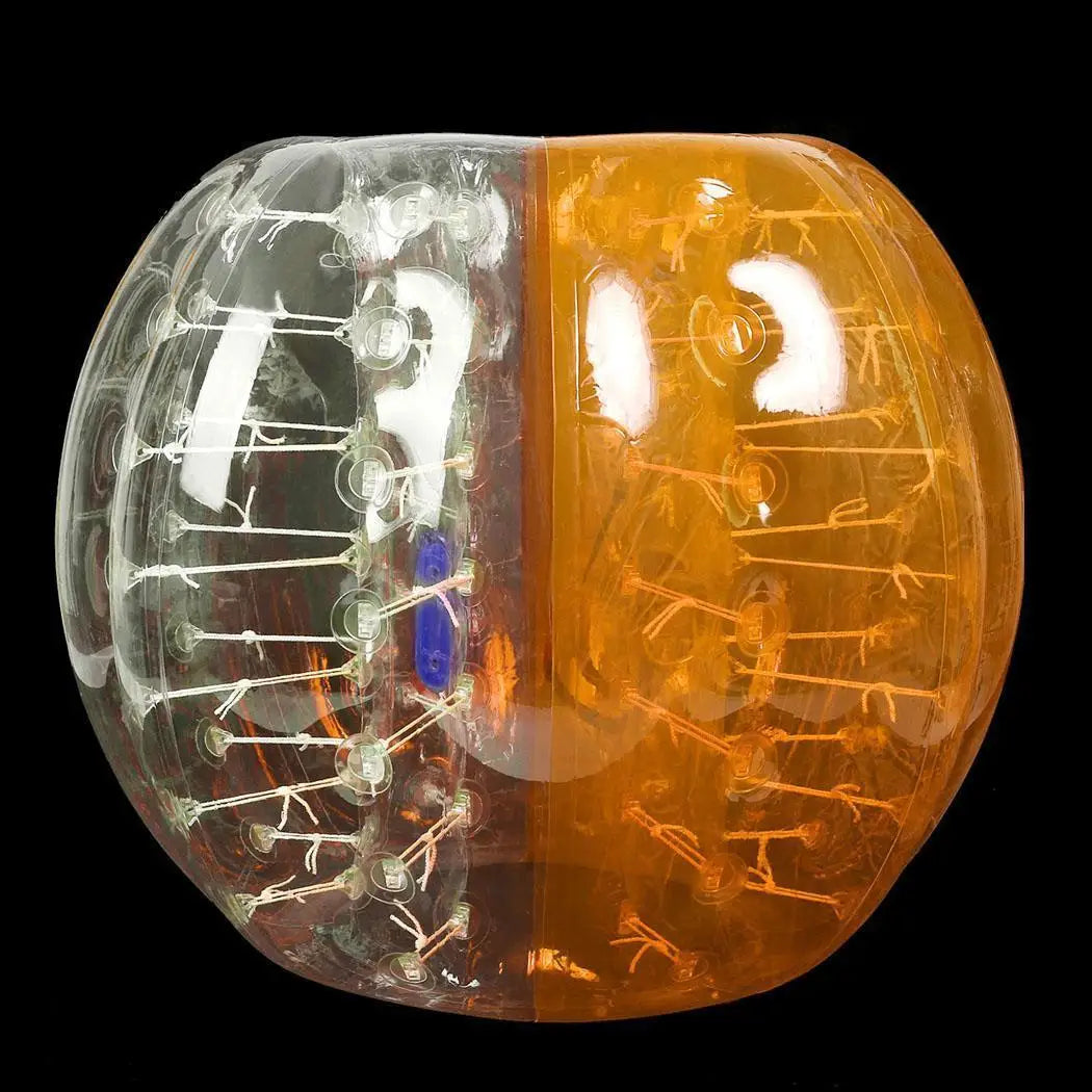 Clear and orange TPU bumper ball with internal cord construction for safe outdoor sports and active play.
