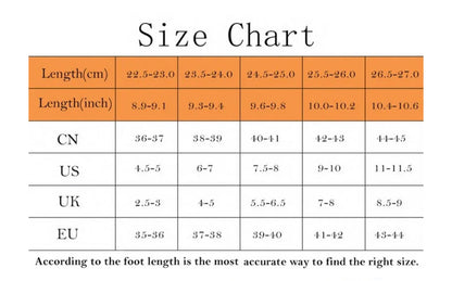 Shoe size chart table with orange header and black text on a white background.