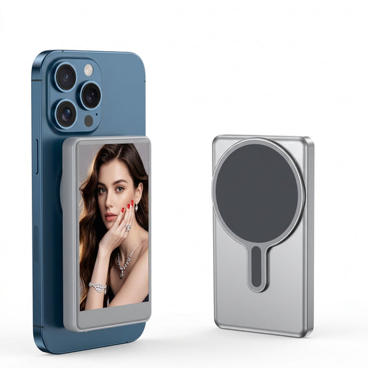 Merch Gone Viral Mobile Phone Magnetic Screen Thrower; two silver screen projector accessories shown with blue iPhone