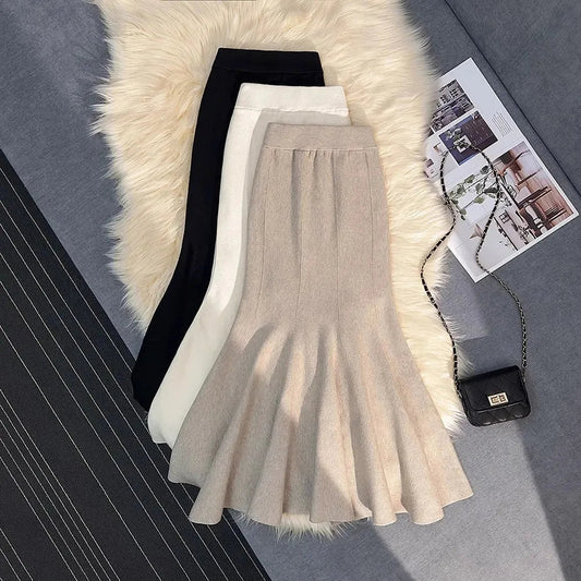 High Waist Knit Mermaid Skirt - Elegant Trumpet Style Long Skirt for Women