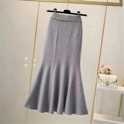 High Waist Knit Mermaid Skirt - Elegant Trumpet Style Long Skirt for Women