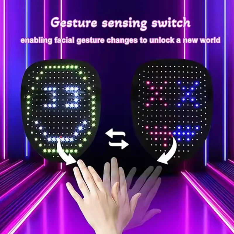 LED Mask Gesture Sensing RGB Full Color Variable Face DIY Photo Animated Editing Maske Halloween Gift For Party Rave