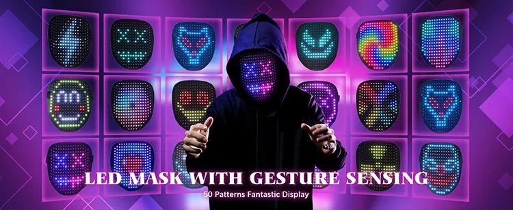 LED Mask Gesture Sensing RGB Full Color Variable Face DIY Photo Animated Editing Maske Halloween Gift For Party Rave