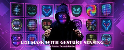 LED Mask Gesture Sensing RGB Full Color Variable Face DIY Photo Animated Editing Maske Halloween Gift For Party Rave