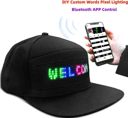 Led Luminous HatCustom Words Pixel Lighting Rechargeable Bluetooth APP Control Scrolling Message Flexible Cap