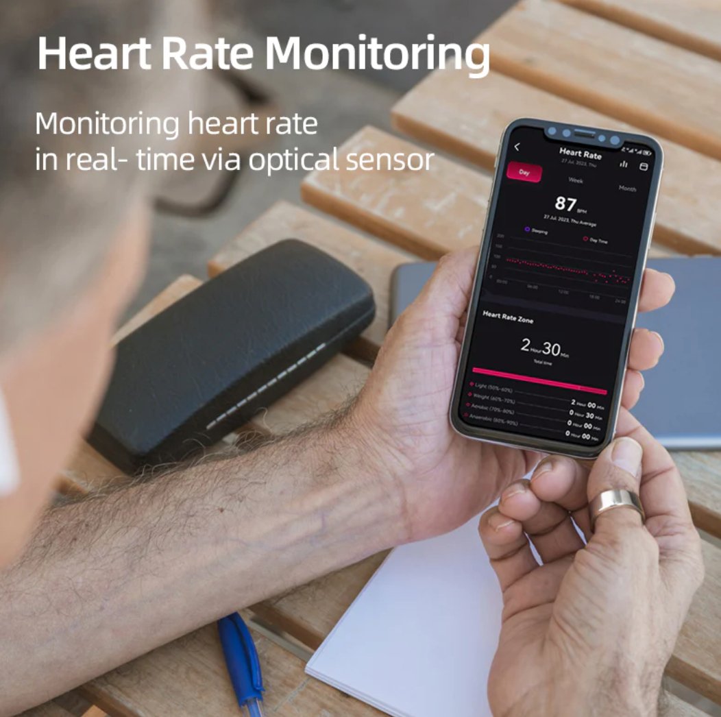 Ultra Air Smart Ring – Health Tracker, Fitness & Sleep Monitor, Smart Notifications, Stylish Wearable for Women & Men. Charging case for iOS and Android