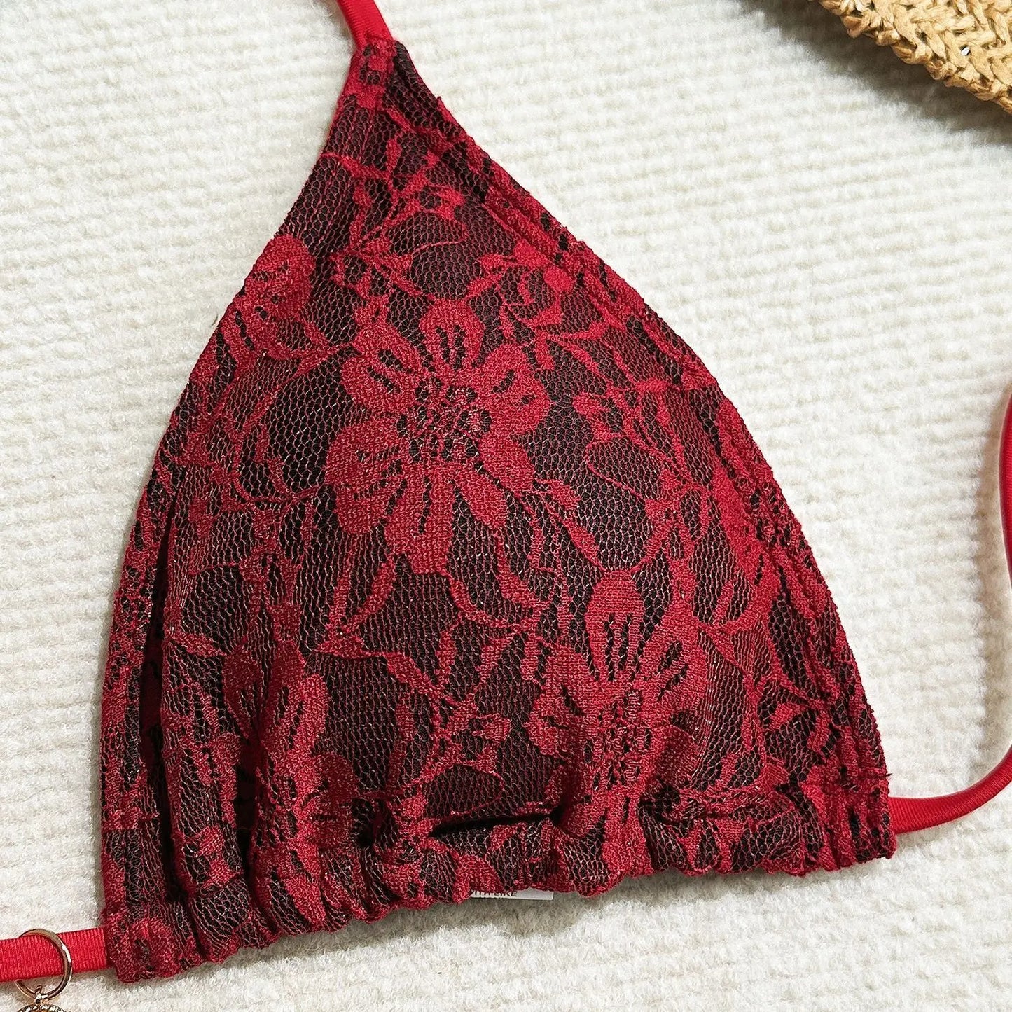 Women's Lace Detail Bikini Set with Removable Padding and Low-Rise Bottoms