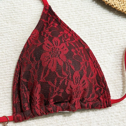 Women's Lace Detail Bikini Set with Removable Padding and Low-Rise Bottoms