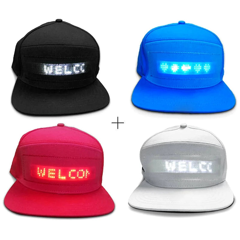 LED message display baseball cap with customizable text