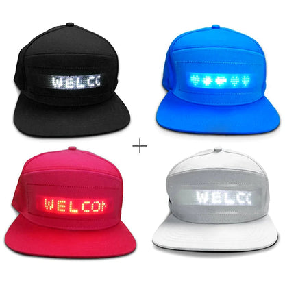 LED message display baseball cap with customizable text