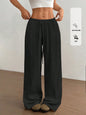 Women's Polyester Blend Pants With Low Rise And Floor-Length Wide Leg Featuring Elastane For Stretch
