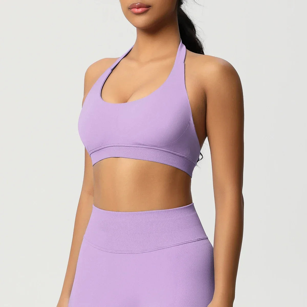 Women’s Seamless Halter Backless Push-Up Sports Bra Cotton-Poly For Gym Running