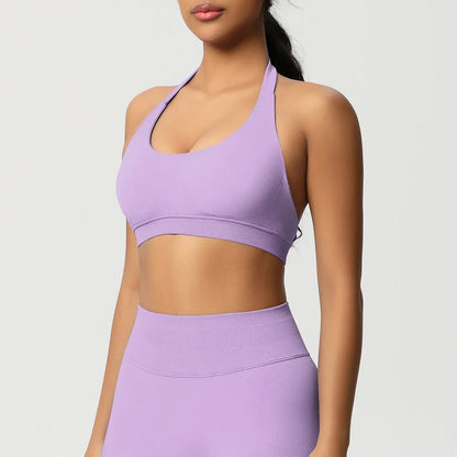 Women’s Seamless Halter Backless Push-Up Sports Bra Cotton-Poly For Gym Running
