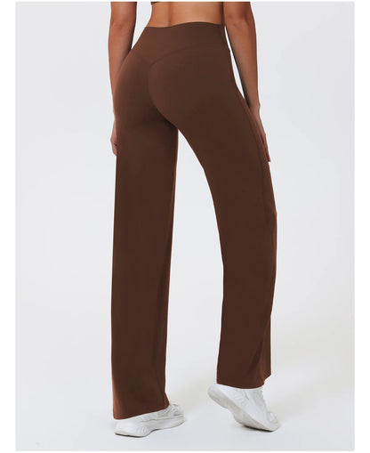 Brown high waist seamless leggings in a stretchy knit fabric for yoga or gym workouts.