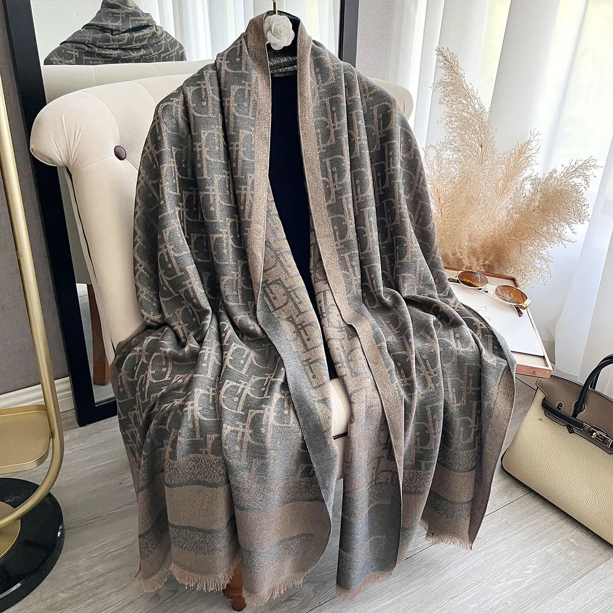 Golden Silk Blend Shawl Wrap for Women Long Scarf