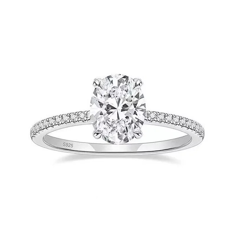Oval Moissanite Ring with White Gold Plated Sterling Silver Band