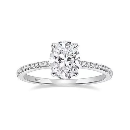 Oval Moissanite Ring with White Gold Plated Sterling Silver Band
