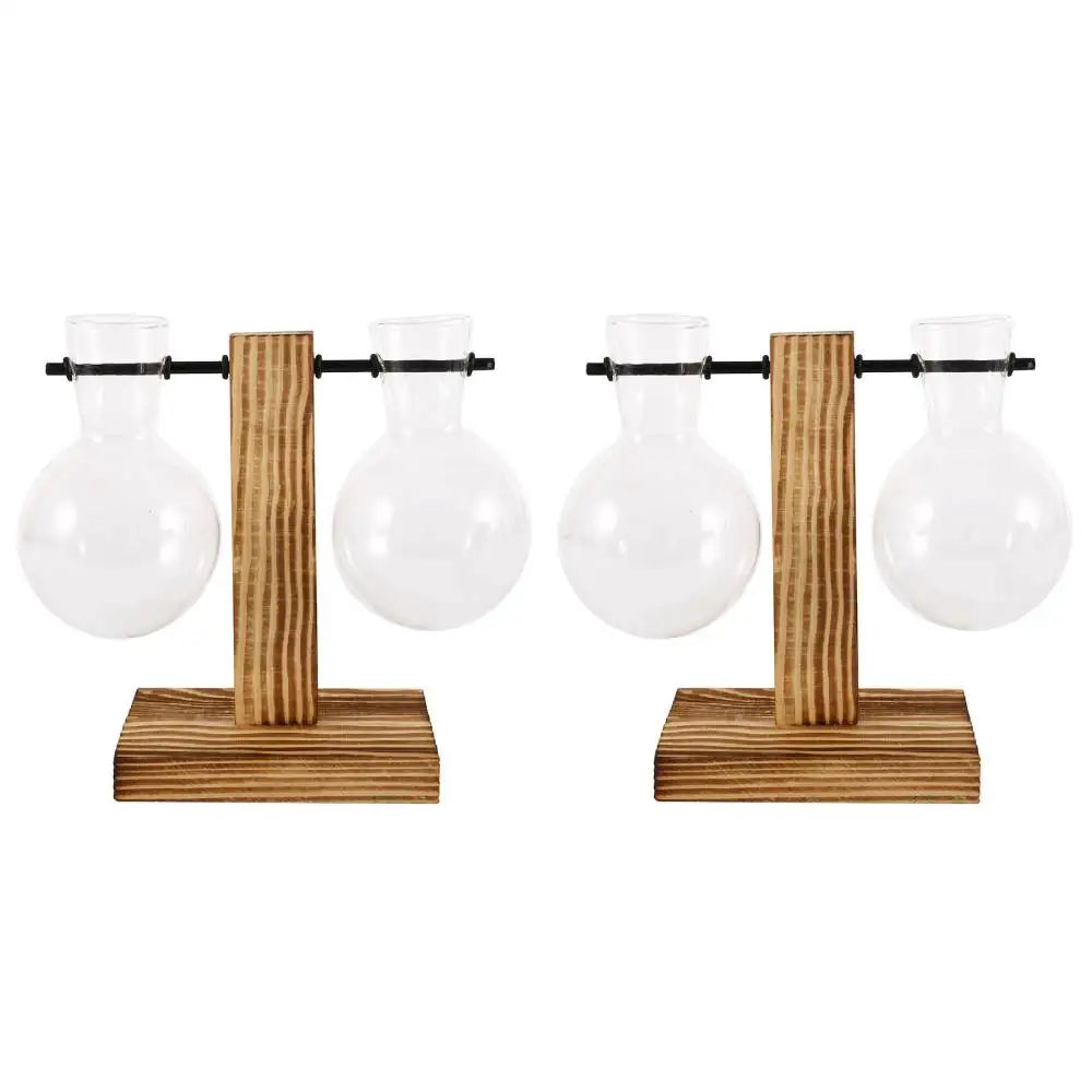 Glass Bulb Vase on Wooden Stand for Desk Decor and Office Display