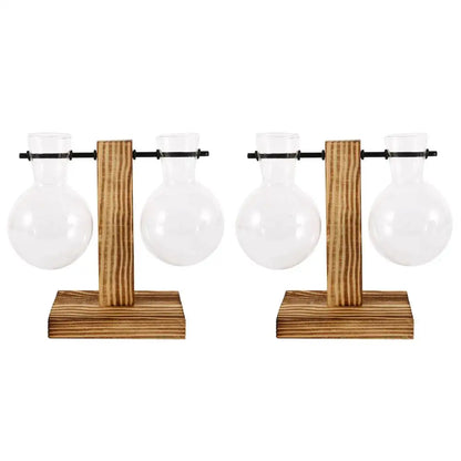 Glass Bulb Vase on Wooden Stand for Desk Decor and Office Display