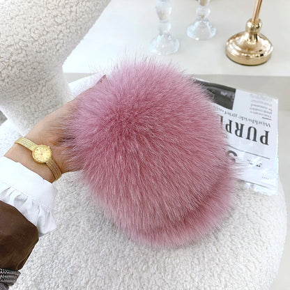 Winter Women Warm Real Fox Fur Earmuffs Girl's Earlap Ultra Large Ladies Plush Earmuff Luxury Ladies Fox Fur Earmuffs