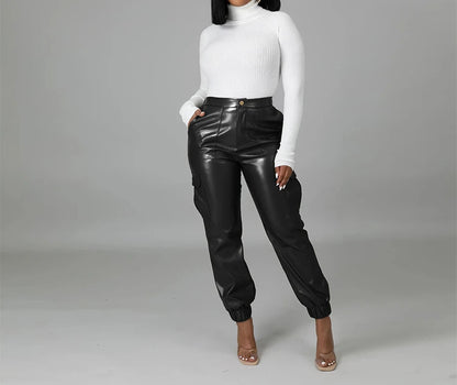 Sculpted PU Leather Pants With High Waist And Relaxed Harem Fit For Versatile Office To Evening Wear