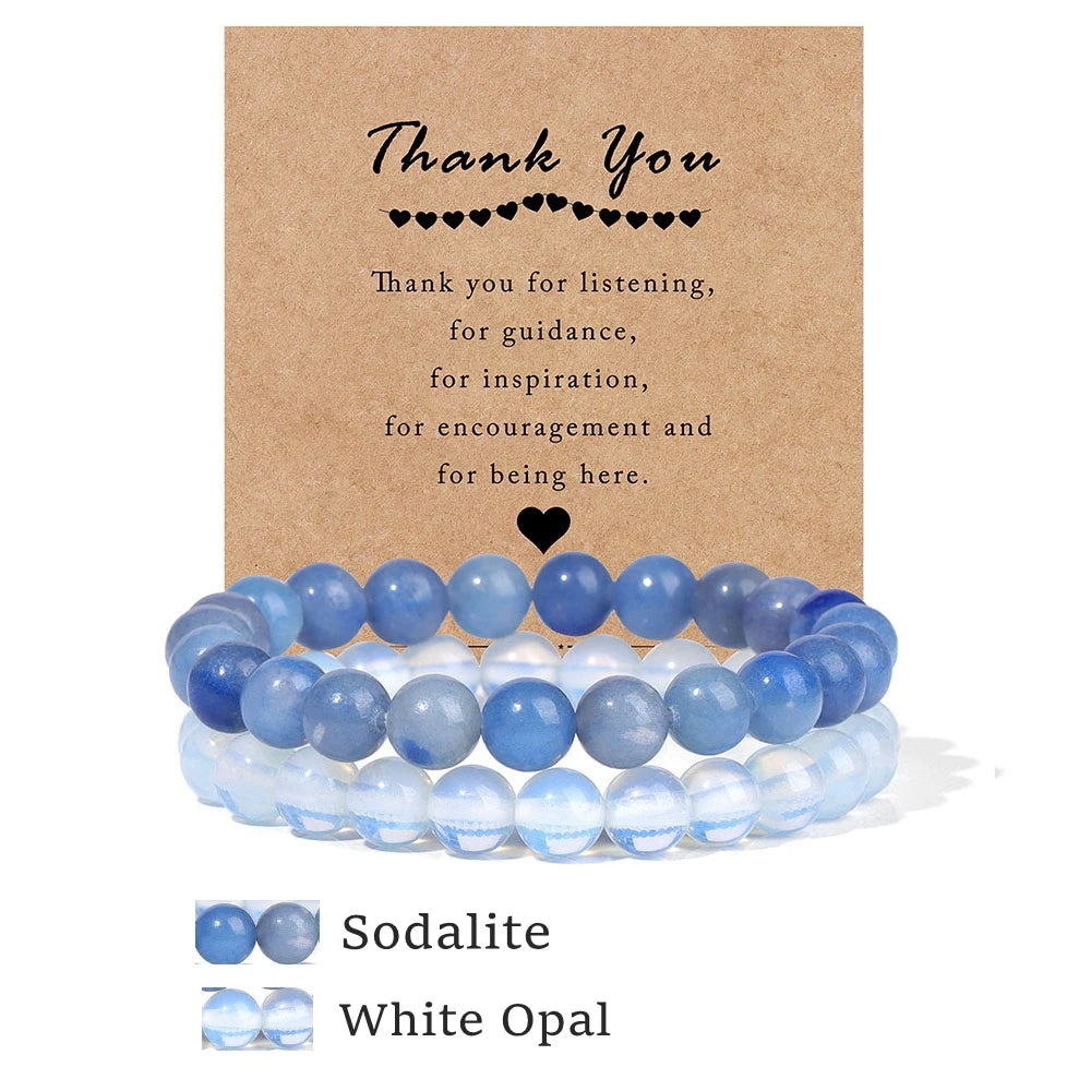 Beachwear Style Bracelet Set for Couples with Natural Amethyst Cat Eye Beads and Gift Card