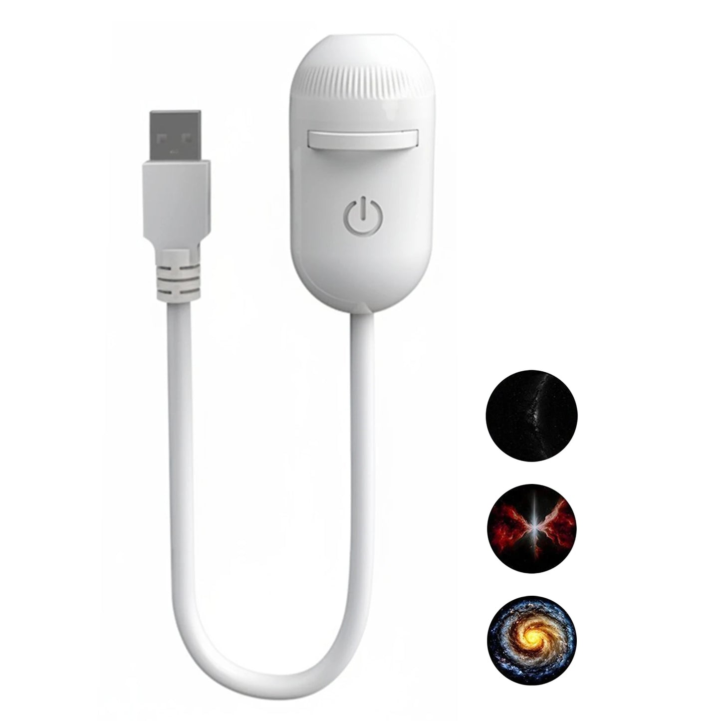 White USB LED ambient projector with adjustable focus for galaxy room lighting.