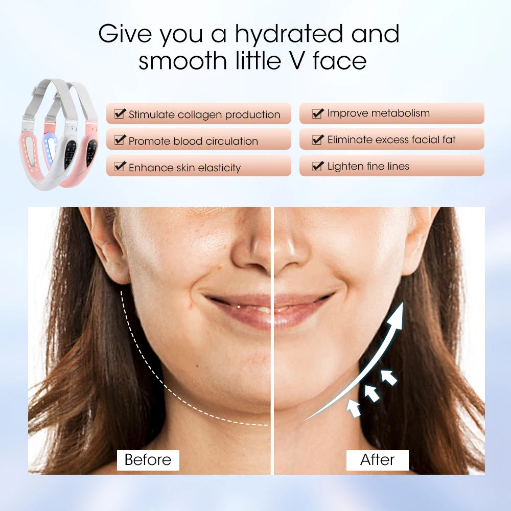 Jawline facial massager with EMS pulse vibration and heat