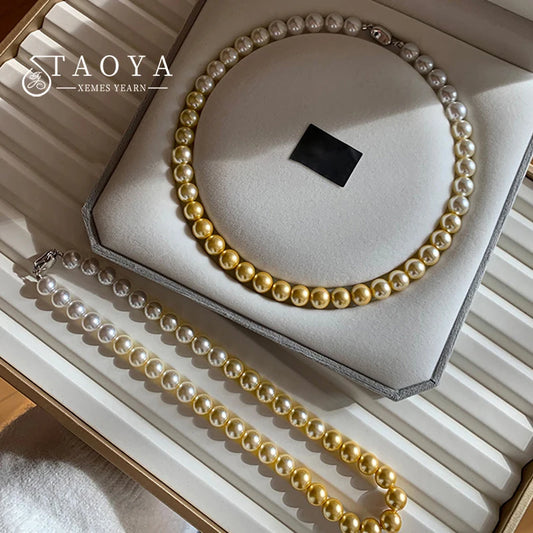 French elegant white gradient champagne pearl bead necklace for women's luxury accessories collarbone chain 2024 fashion jewelry