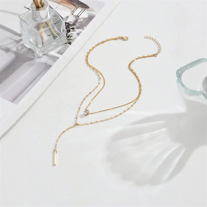Minimalist Necklace Y Shaped Collarbone Double Layer for Daily Wear