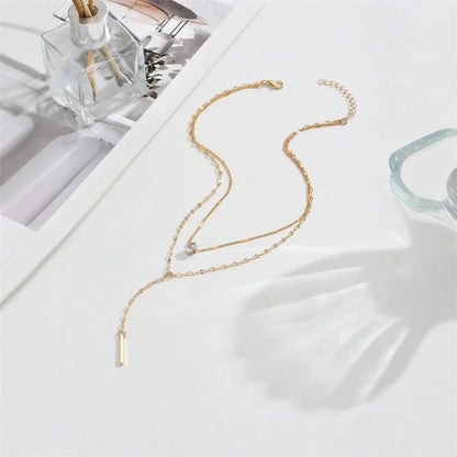 Minimalist Necklace Y Shaped Collarbone Double Layer for Daily Wear