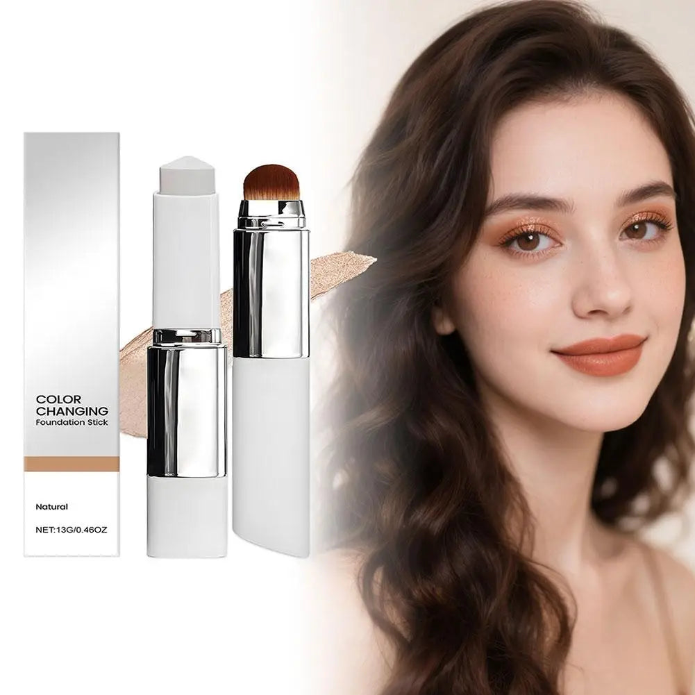 Foundation stick hydrating color correcting makeup with built-in blending brush