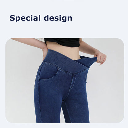 High Waist Denim Bell Bottom Jeans for Women with 4 Way Stretch and Comfortable Fit