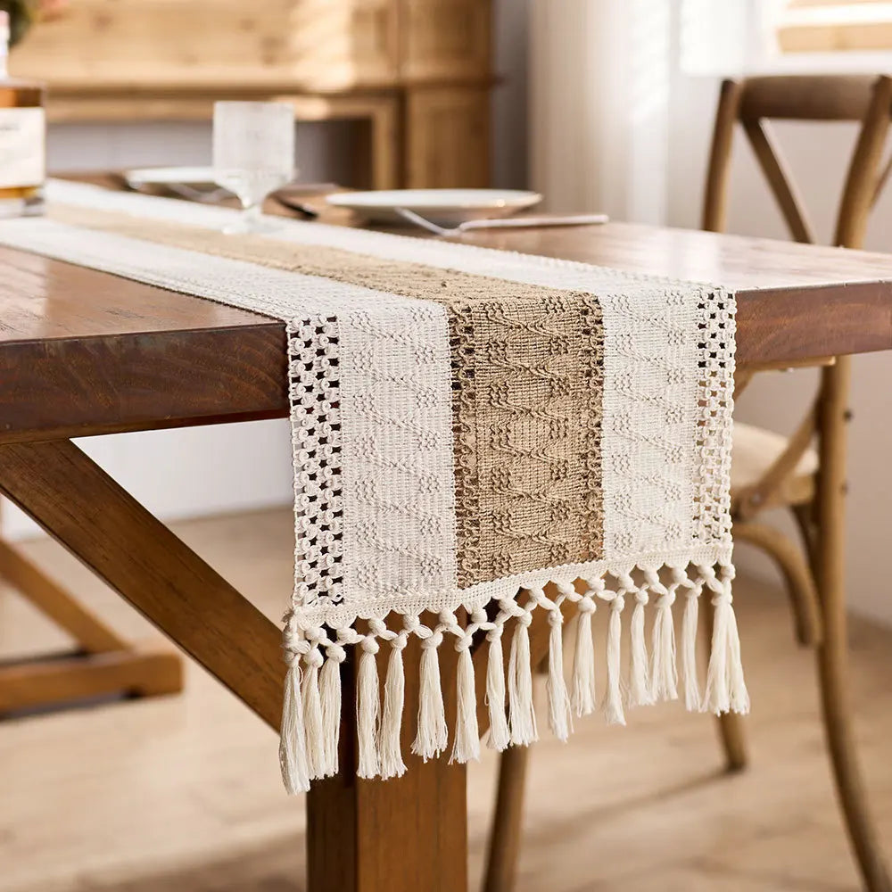Table runner boho tassel dining centerpiece woven cotton home decor fabric