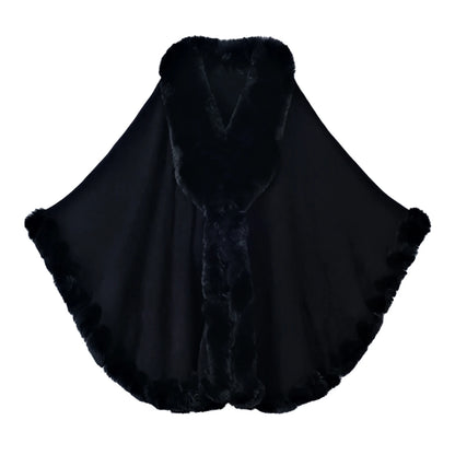 Women Faux Fur Neck Winter Poncho Overcoat Cape Thick White Black Warm Shawl Cloak Big Pendulum Cardigan Loose Coat