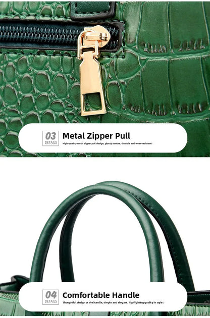 Crocodile-pattern handbag set with shoulder bags
