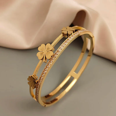 Four Leaf Clover Bracelet - 18K Gold Plated Stainless Steel Lucky Charm Jewelry