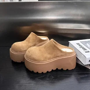 Women's slip-on wedge slippers with plush options