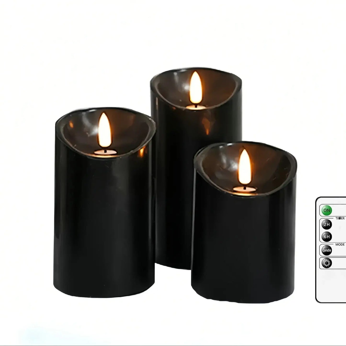 Black Flameless LED Paraffin 3D Wick Pillar Candle Remote Timer