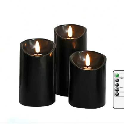 Black Flameless LED Paraffin 3D Wick Pillar Candle Remote Timer