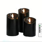 Black Flameless LED Paraffin 3D Wick Pillar Candle Remote Timer