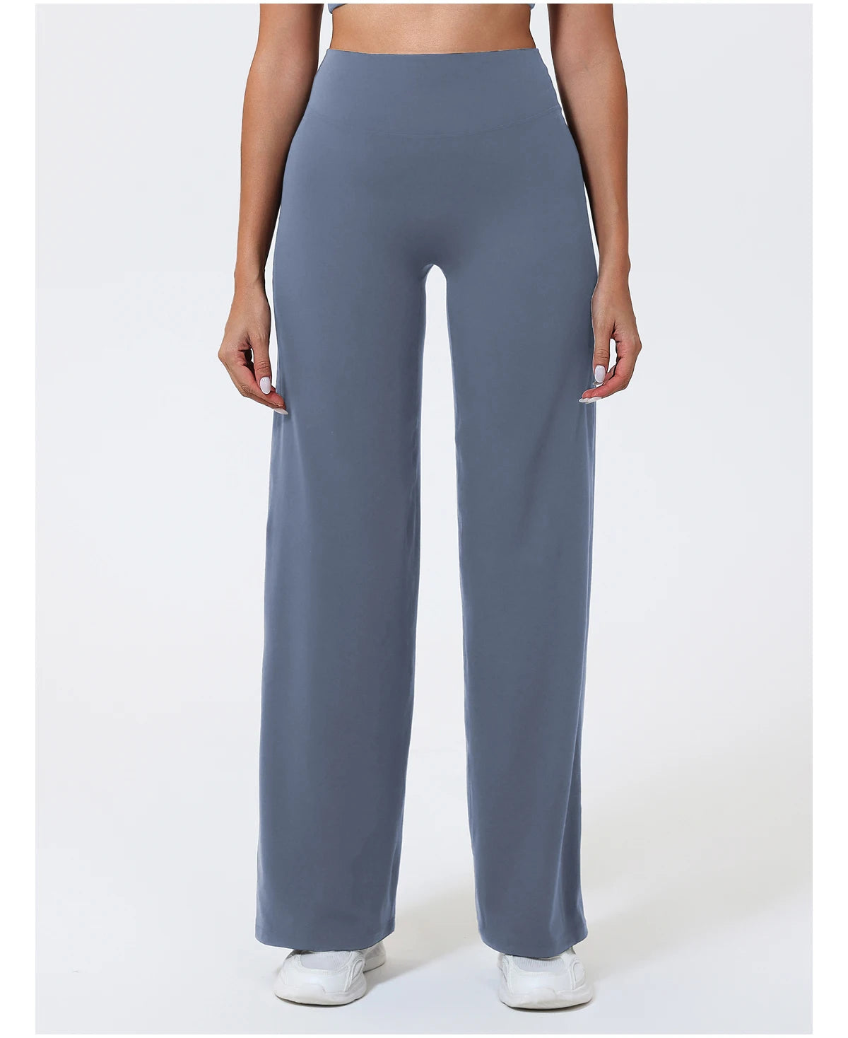 Slate blue high waist seamless leggings in a stretchy knit fabric for yoga and training.