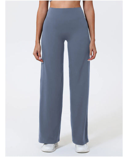 Slate blue high waist seamless leggings in a stretchy knit fabric for yoga and training.