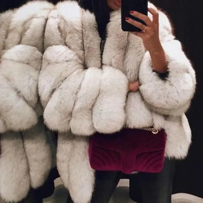 Luxe Faux Fur Jackets for Women Long Puff Sleeve Woman Coat Solid Short Warmth Outerwear Clause Ladies Elegant Streetwear